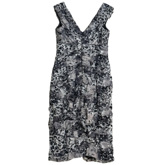 Tadashi Shoji Silk Animal Print Shutter Pleat Bandage Bodycon Midi Dress size 4 - Picture 1 of 6